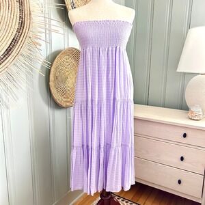 Needii Lavender Purple Smocked Tiered Strapless Midi Sundress Size M
